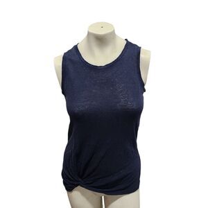 Athleta 100% Linen Top XS Navy Blue Relaxed Fit Short Sleeve Breathable Summer